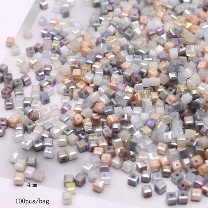 Pink Czech Glass Crystal Beads - 3mm 4mm 5mm Cube Square Candy Seed Beads for DIY Jewelry Making Charms