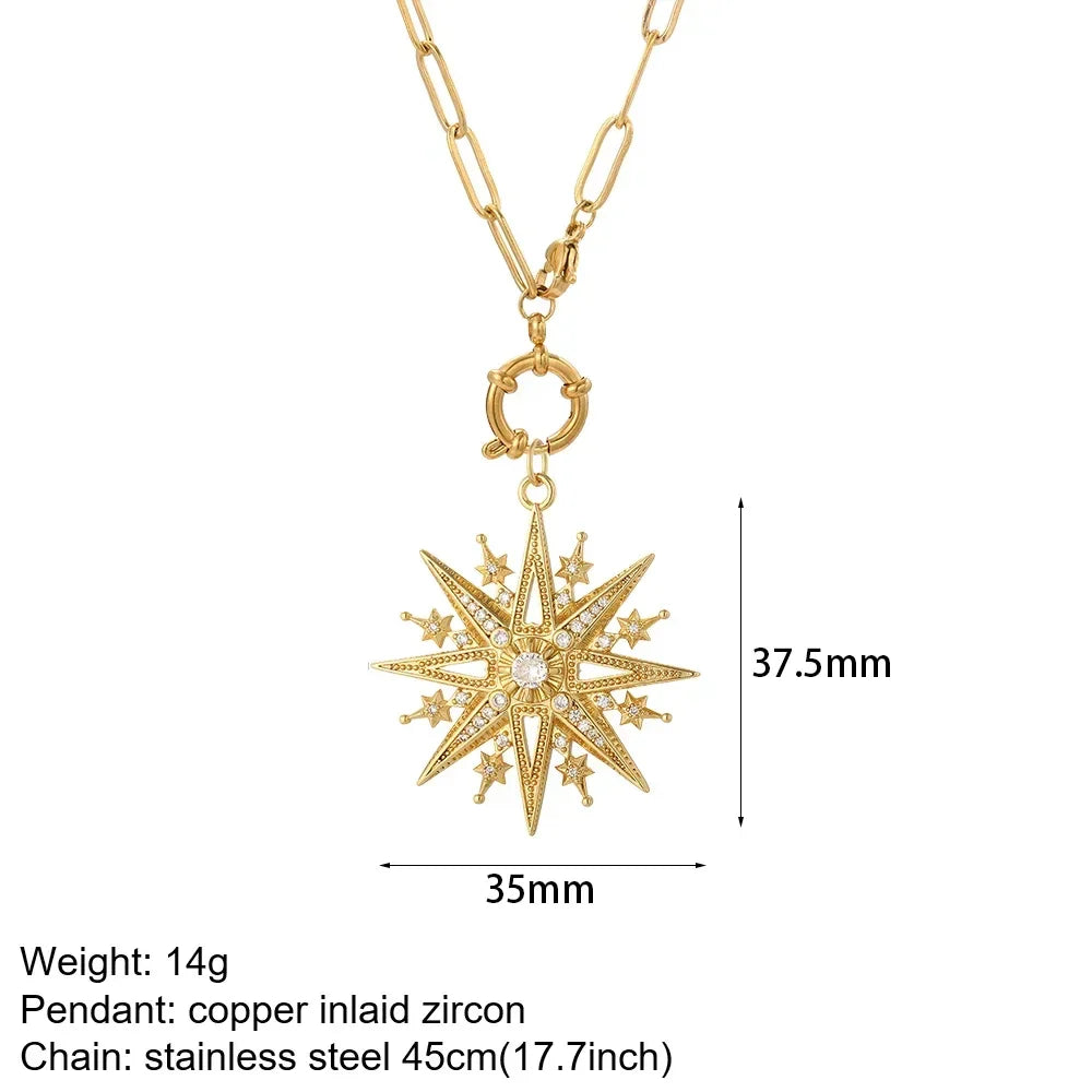 Heart Evil Blue Eye Sun Necklace – Cute Dog, Bee & Elephant Gold Pendant with Long Stainless Steel Chain for Women
