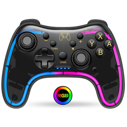 Controller 7039 for Nintendo Switch – Transparent Gamepad with RGB Lights, Turbo, Wake-Up, Multi-Platform & App Support