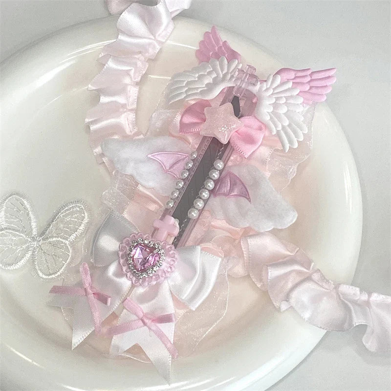 Sweet Pink Korean Y2K Heart Bow Utility Knife – Cute Portable Box Cutter for Students & Scrapbooking