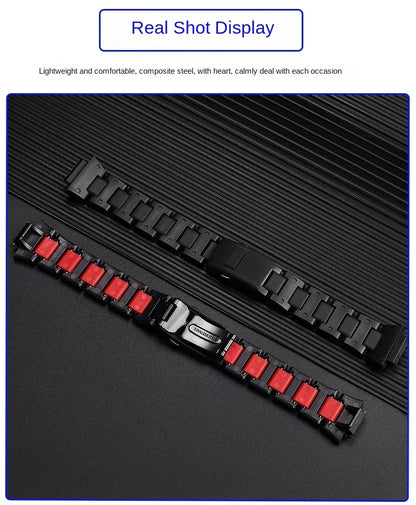 Black Red Lightweight Composite Plastic Steel Watch Band for Casio GW-B5600, DW5600MS, DW6900, GA2100 – Durable Replacement Strap Bracelet