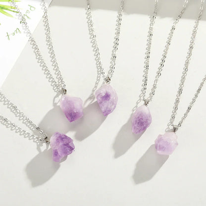 Uruguay Amethyst Rough Stone Pendant - Chakra Halo Amethyst Gemstone Necklace for Energy Healing and Birthstone Jewelry