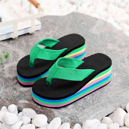 Women's Platform Beach Slippers - Non-Slip Wedge Flip Flop Sandals