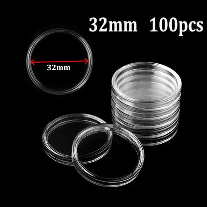 Coin Capsules Storage Box - Clear Plastic Holders for 21/23/25/30/32/38/40/45mm Coins