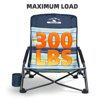 Tisetrail 2-Pack Portable Beach Chairs – Low Back Sling Chairs with Cup Holder, Folding Mesh Sand Chairs for Adults, Lightweight