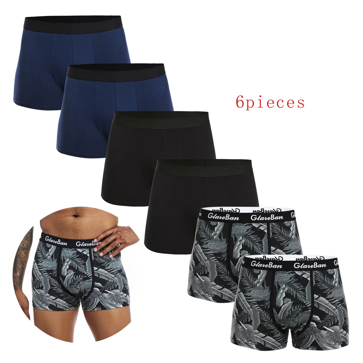 6-Pack Men’s Black Boxer Shorts – Soft Breathable Cotton Underwear Set, Comfortable Everyday Male Boxers Briefs 2024 Style