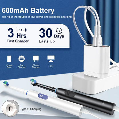 Rechargeable Rotary Electric Toothbrush for Adults – Powerful Rotating Toothbrush with 8 Soft Brush Heads
