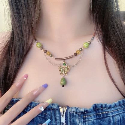 Vintage Natural Stone Pendant Necklace - Brown Geometric Long Leather Rope Chain Jewelry Gift for Women