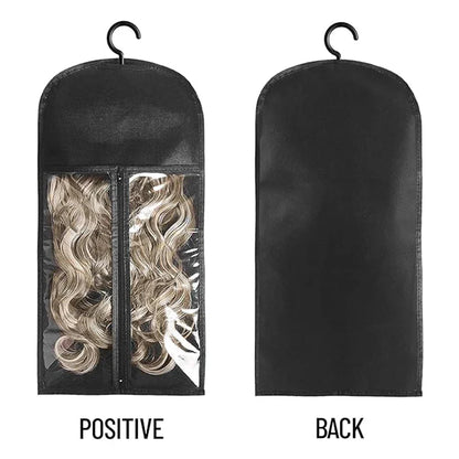 6pcs Long Hair Extension Storage Bags | Non-Woven Dust-Proof Carrier with Plastic Hanger for Home & Salon Organization