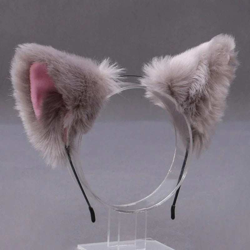 Lolita Animal Cat & Fox Ear Hair Hoops — Cosplay Faux Fur Hairband for Girls, Halloween Anime Headwear Accessory