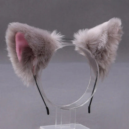 Lolita Animal Cat & Fox Ear Hair Hoops — Cosplay Faux Fur Hairband for Girls, Halloween Anime Headwear Accessory