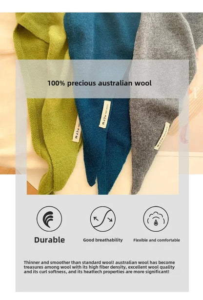 Women’s Wool Triangle Scarf – British Korean Knitted Headscarf & Warm Multi-Functional Wrap