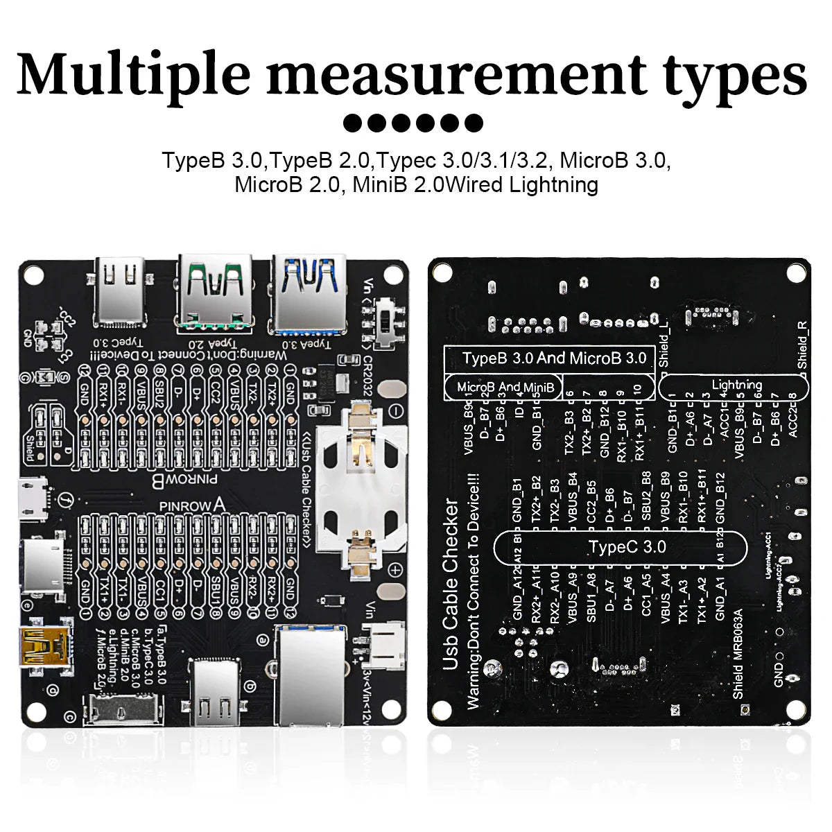 USB Cable Tester – Type-C, Type-B, Micro Short Circuit and Data Anomaly Detection Test Board for iOS & Android
