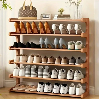 Chinese Style Wooden Shoe Rack — Multifunctional Bamboo Entrance Storage Cabinet for Shoes