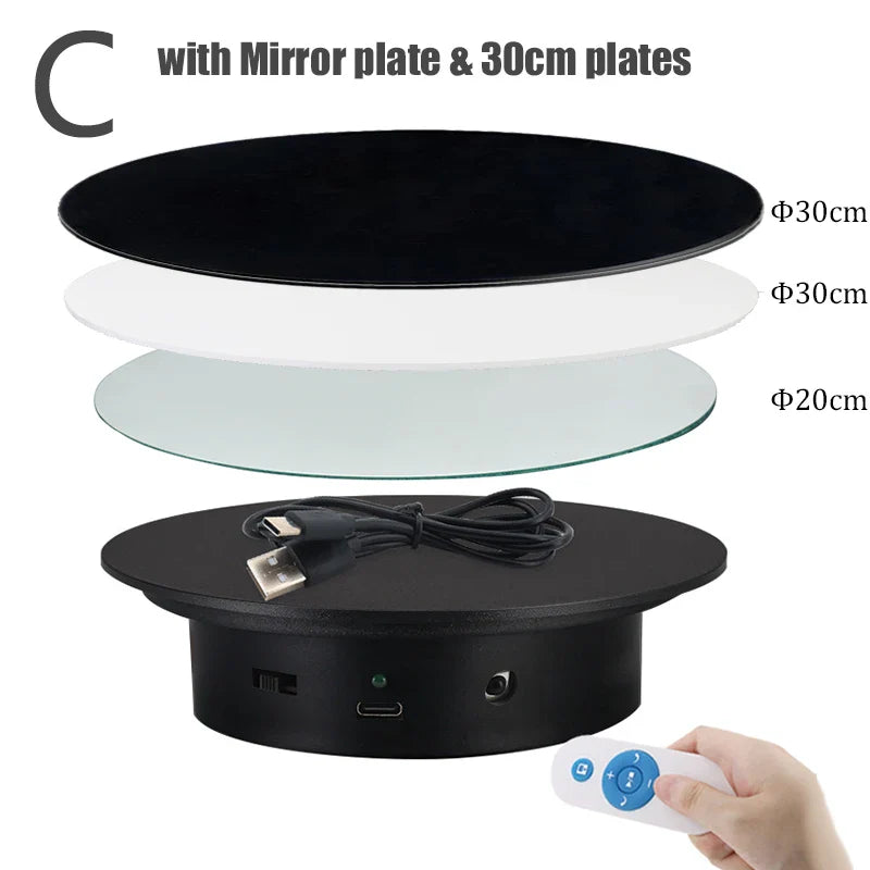 BFOLLOW 20/30/40cm Remote Control Electric Turntable – 360° Rotating Rechargeable Mirror Display Stand for Photography & Video