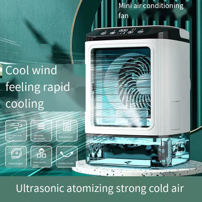 USB Portable Mini Air Conditioner Fan – 3-Speed Desktop Cooling Fan with LED Night Light, Air Cooler for Home, Office, and Camping