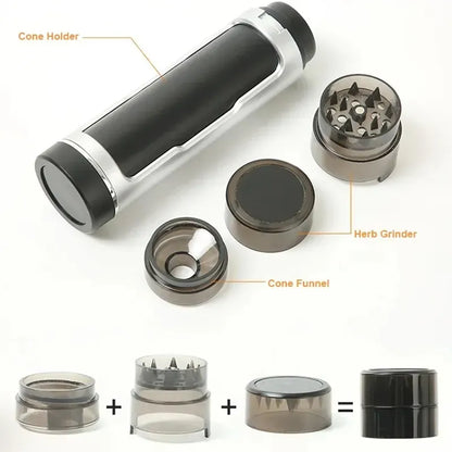 3-In-1 Portable Cigarettes Case with Filling Horn Tube Function - High-Quality Manual Tobacco Grinder and Smoking Accessories