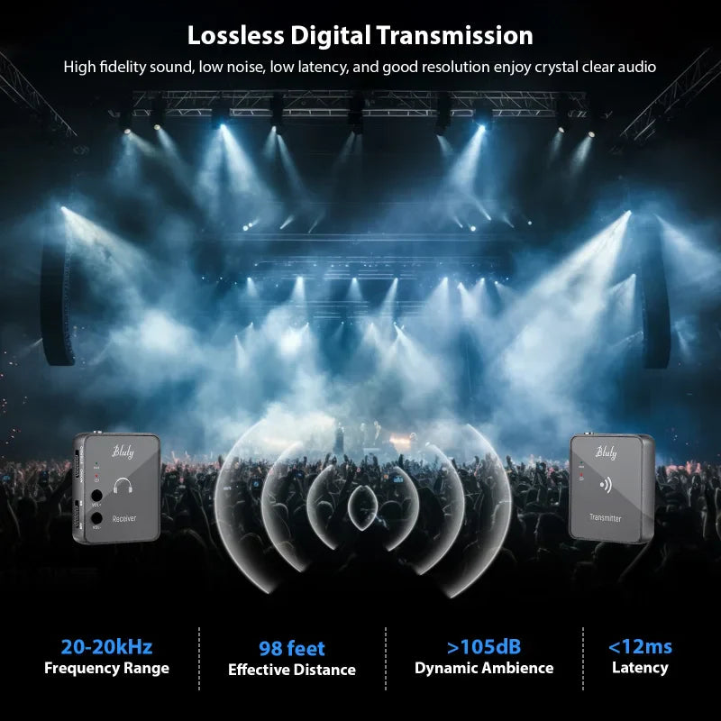 Btuty 2.4GHz Wireless Earphone Monitor System – Rechargeable Transmitter & Receiver with Lossless Digital Transmission