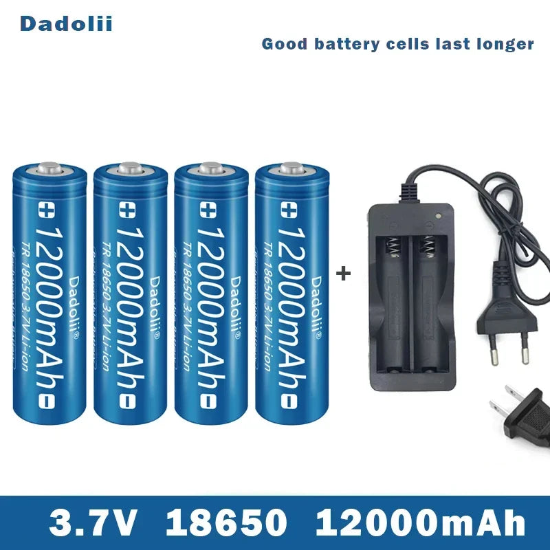 18650 3.7V 12000mAh Li-ion Rechargeable Battery – For Flashlights, Torches + Charger Included
