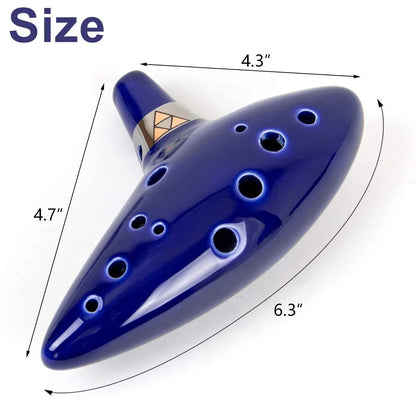 12 Tone Alto C Ocarina – Ceramic Musical Instrument with Songbook, Neck Cord & Carry Bag, Blue