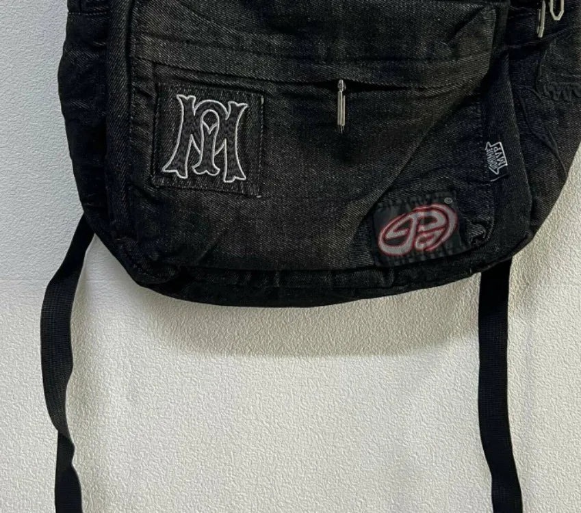 Y2K Aesthetic Embroidered Letter Backpack – Vintage Gothic Patchwork Schoolbag for Students, Casual Luxury Design