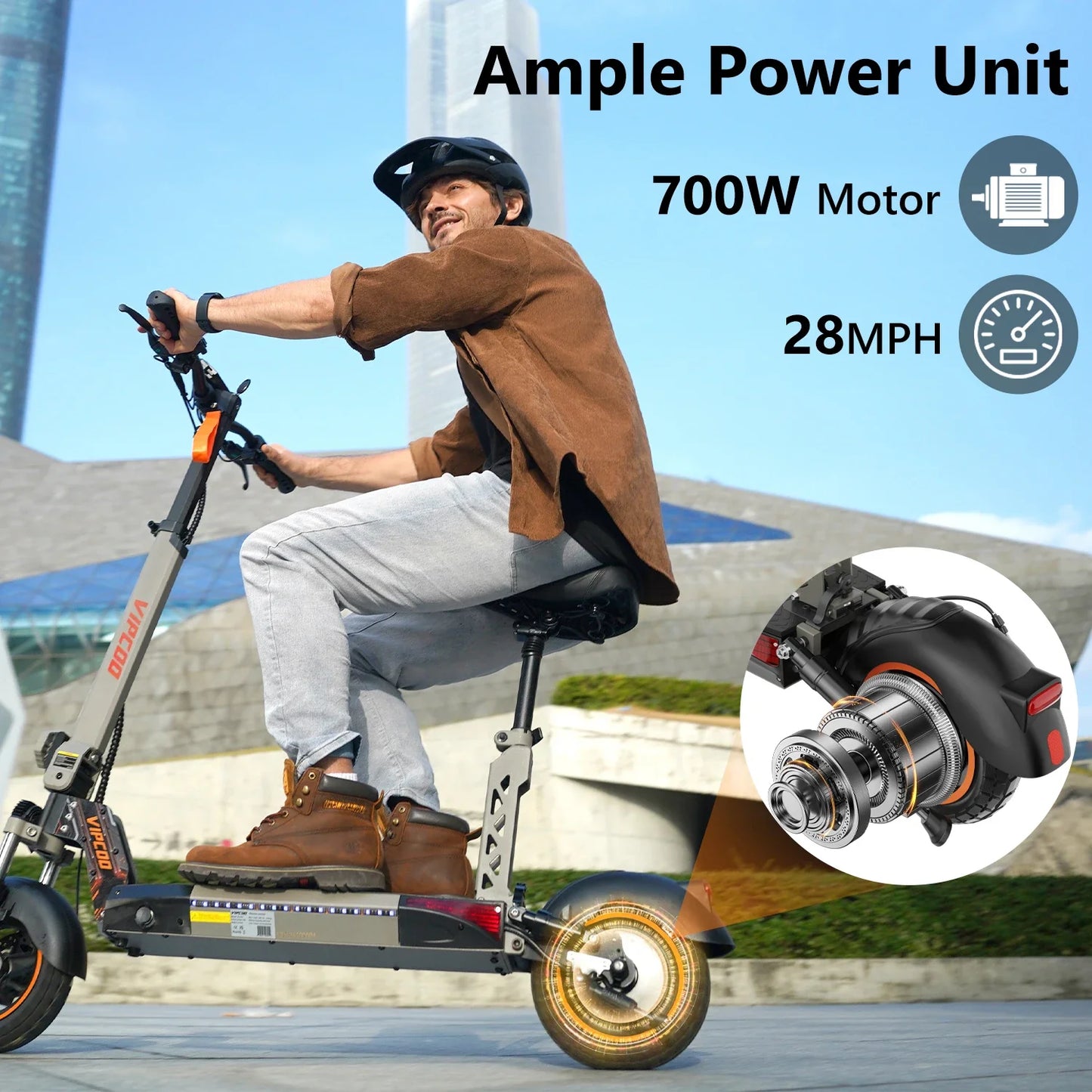 VIPCOO VS1 Electric Scooter – 700W Motor, 48V 13AH Battery, Portable Folding with 10” Off-Road Air Tires