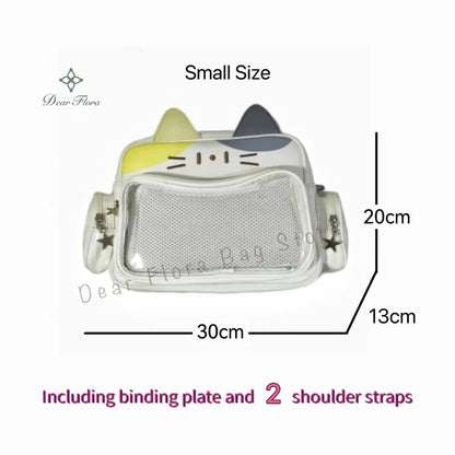 Y2K Korean Kawaii Cat Ita Bag — Cute PU Transparent Shoulder & Crossbody Bag for Girls, Harajuku Style Backpack