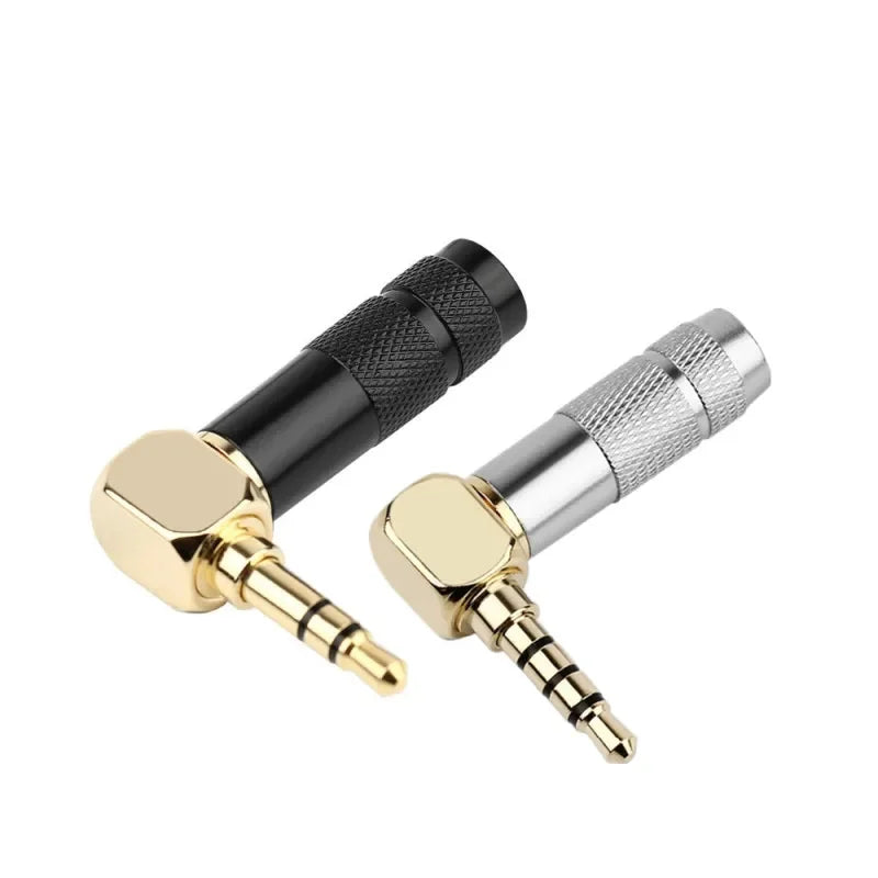 3.5mm 90° Right Angle Audio Adapter Plug – Gold Soldered Earphone Connector, 1/8" 3/4 Pole Headphone Jack