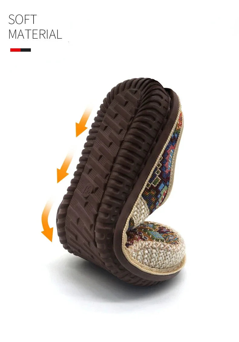 2024 Fashion Women’s Ethnic Embroidered Linen Shoes – Breathable Casual Outdoor Slippers
