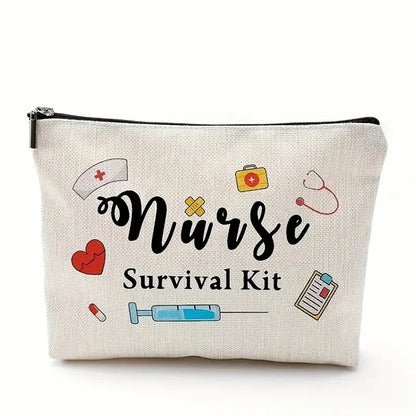 Travel Fashion Cartoon Nurse Print Cosmetic Bag - Women's Designer Makeup Organizer, Heat Transfer Multifunctional Pencil Case