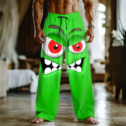 Men's 3D Facial Expression Pants - Trendy Wide-Leg Printed Casual Trousers