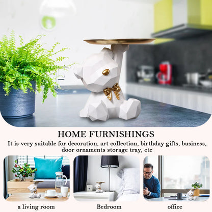 Geometric Bear Key Holder – Resin Figurine for Desk & Entrance Decoration