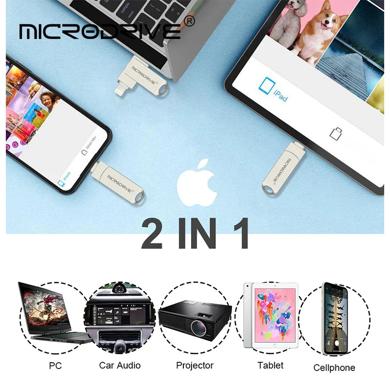 Metal OTG USB 3.0 Pen Drive – 32GB, 64GB, 128GB, 256GB Memory Stick for iPhone, iPad, Lightning, iOS