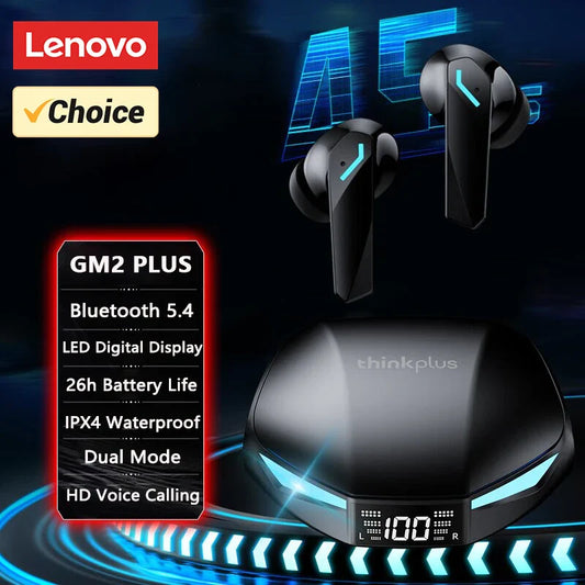 Lenovo GM2 PRO MAX Wireless Earbuds – Bluetooth 5.4, LED Display, Waterproof, Low Latency Gaming Headset
