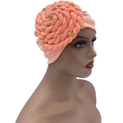 Diamond Braided Turban Hat for Women – Muslim Hijab Bonnet, African Headwrap Cap, Inner Headscarf