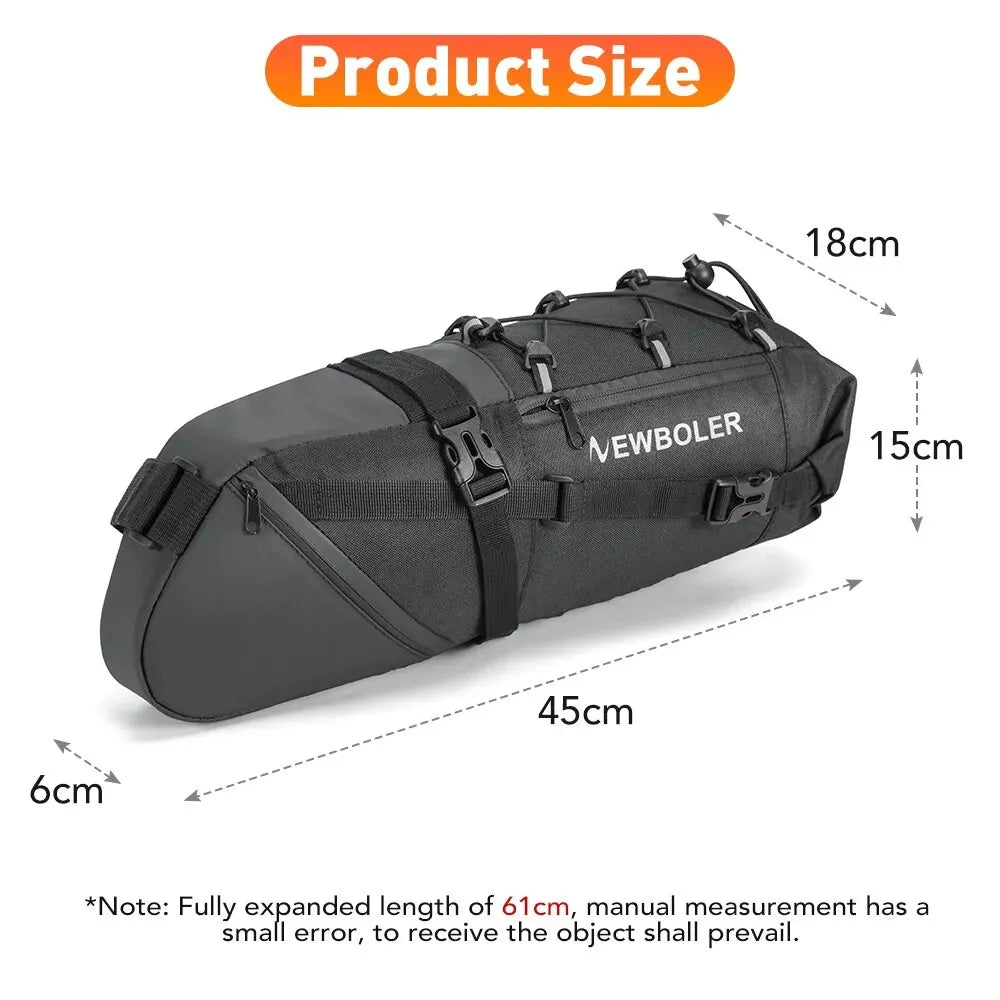 NEWBOLER Waterproof Bike Saddle Bag – 10L Large Capacity Foldable Rear Tail Bag for MTB, Road & Bikepacking