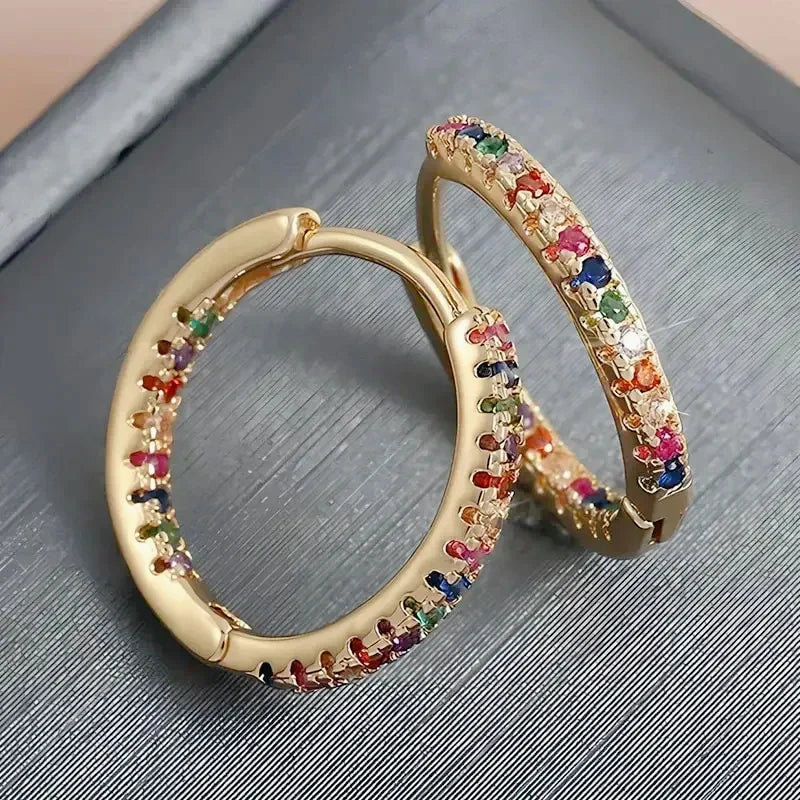 Colorful Zircon Round Earrings – Elegant Jewelry for Women, Stylish Daily & Party Wear Accessories