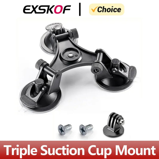 Triple Suction Cup Mount with 1/4'' Thread Adapter for GoPro Hero 13/12/11/10/9/8, DJI Osmo Action 5/4/3, Insta360, SJCAM