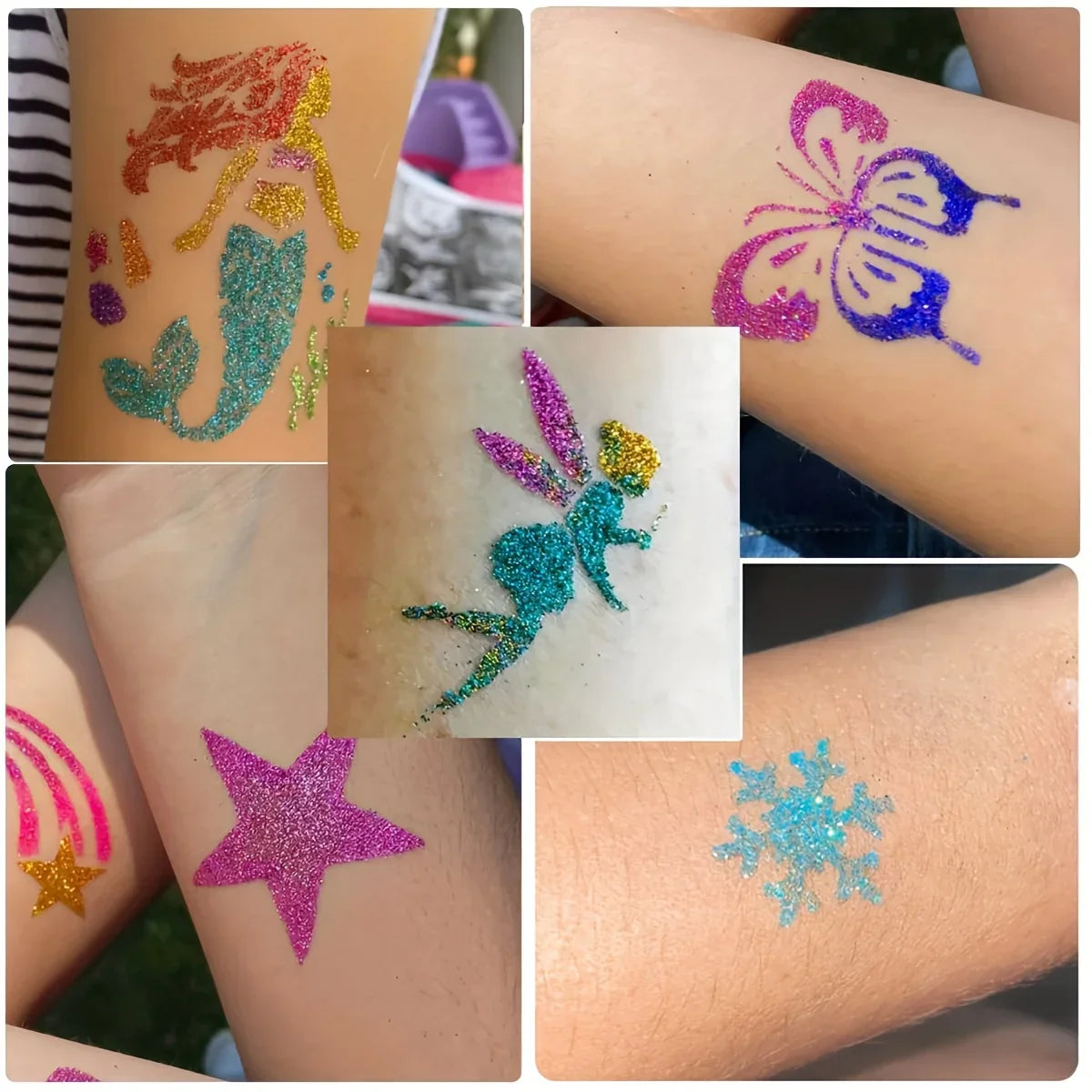 Colorful Glitter Wax Paper Brush Tattoo Kit – DIY Temporary Body Art with Vibrant Designs & Supplies
