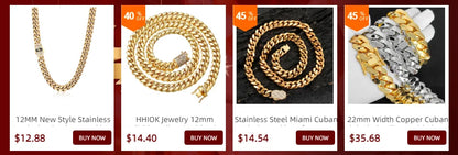 High-Quality Stainless Steel Gold Color Cuban Chain Necklace – 8-14mm Width, Waterproof Curb Link for Men & Women, Multiple Sizes