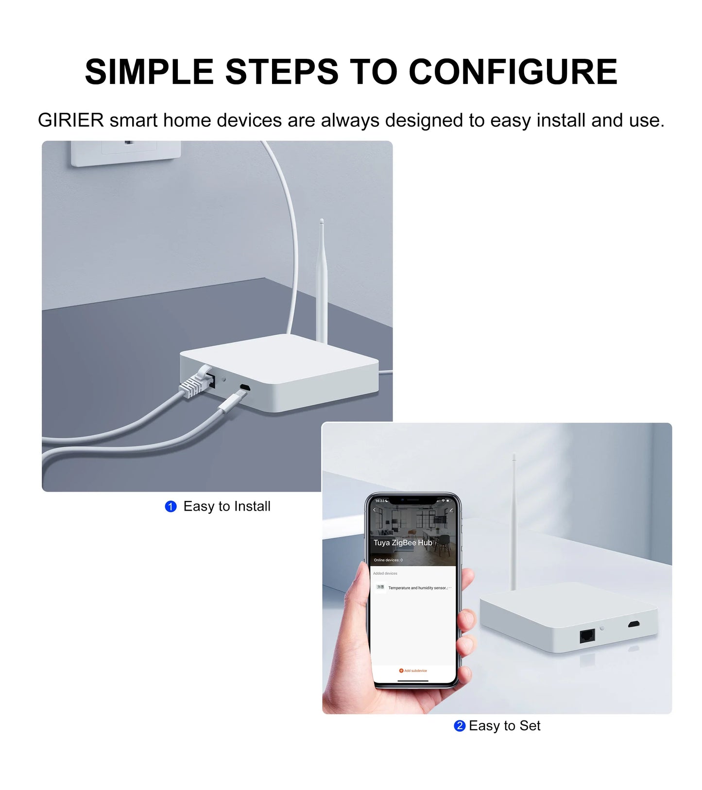 GIRIER Tuya ZigBee Gateway Hub with Antenna - Smart Wired Mesh Bridge for Home Automation, Alexa & Google Assistant Compatible