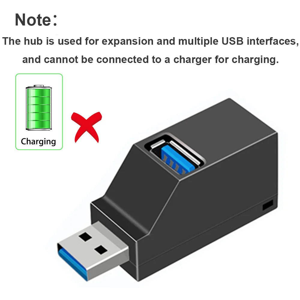 USB 3.0 Hub Adapter Extender - 1 to 3 Ports, High-Speed USB 2.0 Splitter for PC, Laptop, U Disk, Card Reader