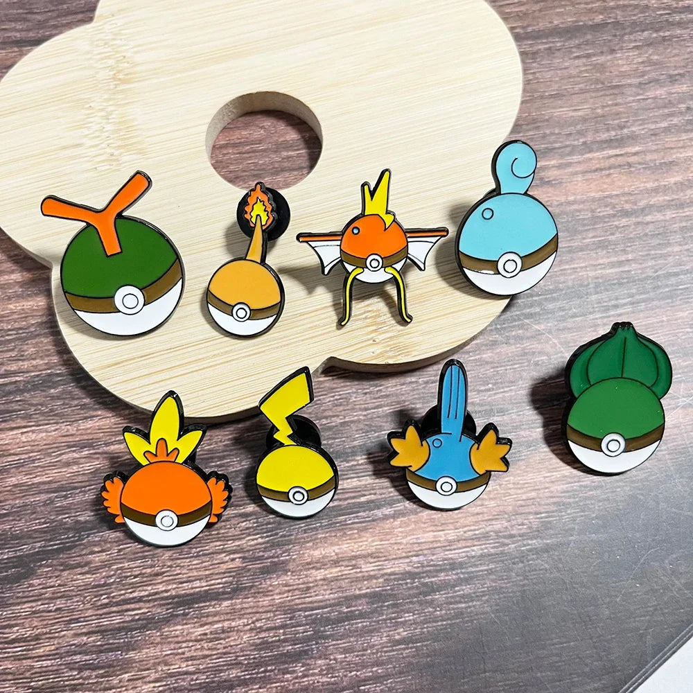 Anime Elf Enamel Pin Set - 8PCS Cute Cartoon Pokeball Lapel Brooches for Backpacks, Clothing & Gifts