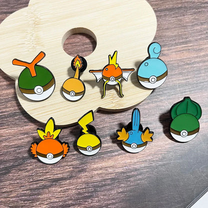 Anime Elf Enamel Pin Set - 8PCS Cute Cartoon Pokeball Lapel Brooches for Backpacks, Clothing & Gifts