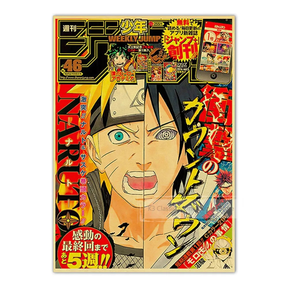 Vintage Anime Kraft Paper Poster Set – JoJo’s Bizarre Adventure, Jujutsu Kaisen & Demon Slayer Wall Art for Room Home Decor