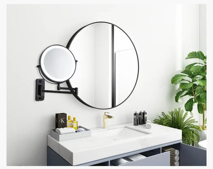 8-Inch Double-Sided LED Makeup Mirror - 10X Magnification, 360° Rotating, Wall Mounted, Foldable Vanity Mirror