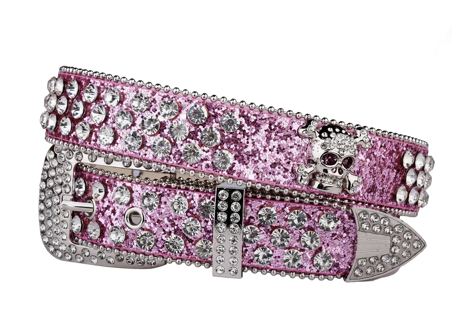 Rhinestone Skull Western Cowgirl Belt for Women & Girls – Studded PU Leather Country Style