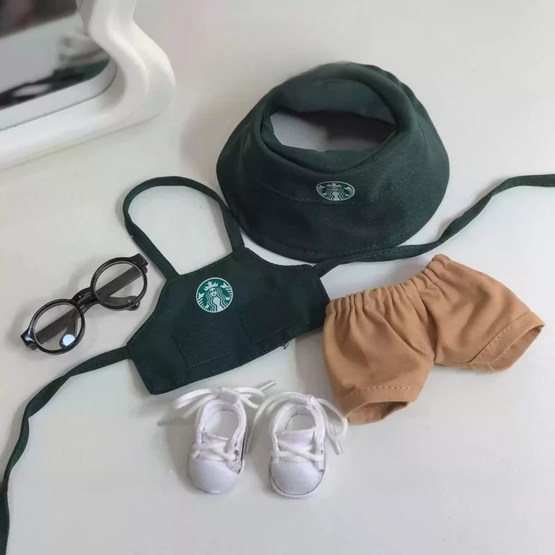 15–17cm Labubu BJD Doll Clothes — Coffee Blind Box V1/V2/V3 Retro Fashion Work Outfit Replacement Suit Toy