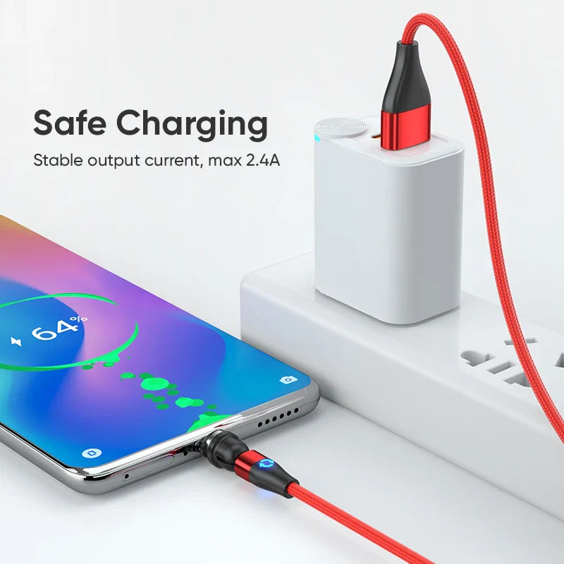 3-in-1 Magnetic Charging Cable — Micro USB & Type-C with 540° Rotate LED for Xiaomi, Samsung, Huawei, iPhone