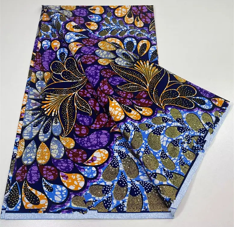 African Golden Glitter Wax Fabric - 6 Yards Ankara Batik Pagne Material for Sewing & Fashion Designs